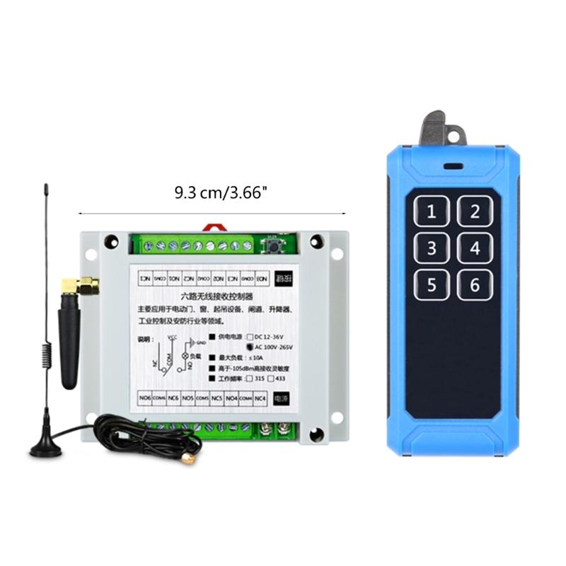 315Mhz/RF433Mhz Wireless Remote Control Switch DC 12V-24V Relay 6CH Receiver Controller and 6Button Transmitter
