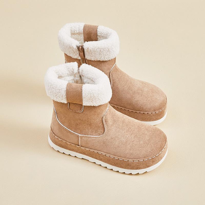 Women's Winter Warm Snow Boots Fuzzy Faux Suede Walking Shoes for Women Casual Anti-Slip Comfortable Chunky Platform Short Booties With Faux Fur Lined