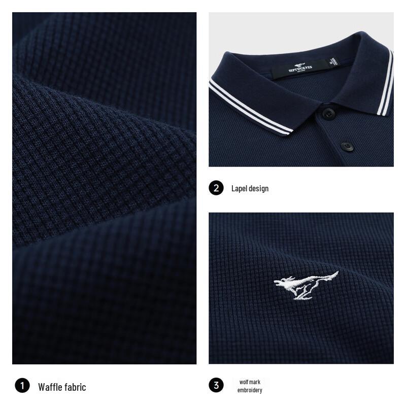 SEPTWOLVES Men's Waffle Long-Sleeve Polo Shirt