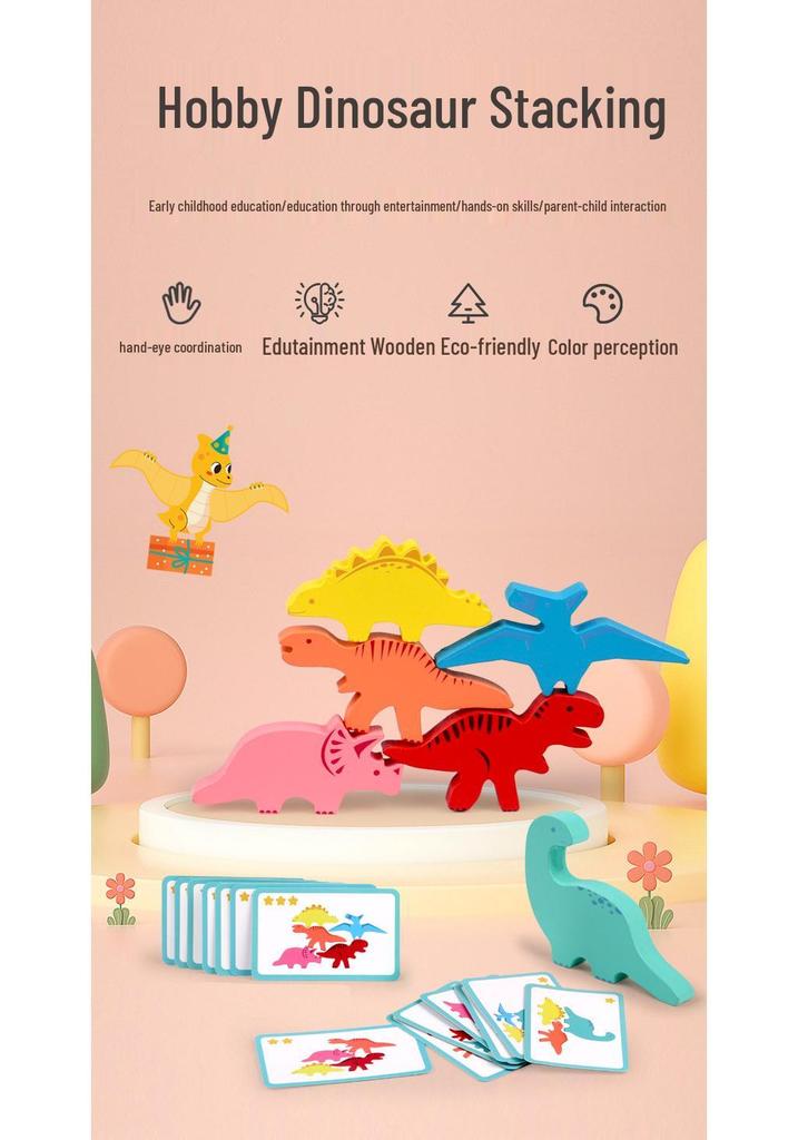 Dinosaur Stacking Blocks: Hand-Eye Coordination & Educational Wooden Toy for Kids