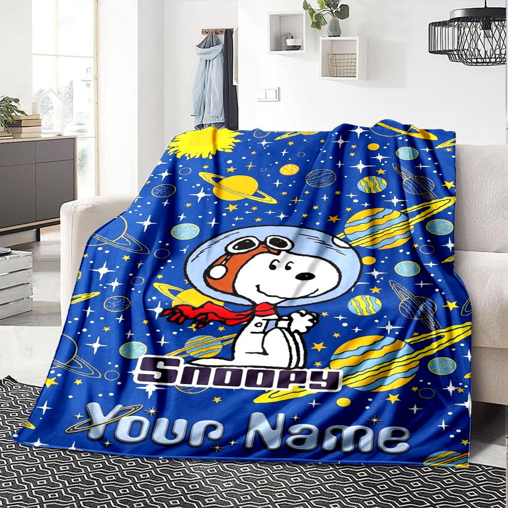 Name Custom Dog Snoopy Print Flannel Blanket High Quality Warm Comfortable Cover for All Seasons Perfect for Gifts Home Decor