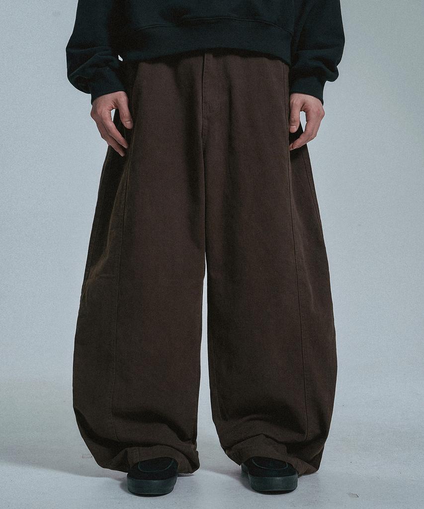 MOO Check Color Block Balloon Cotton Pants - Brown
