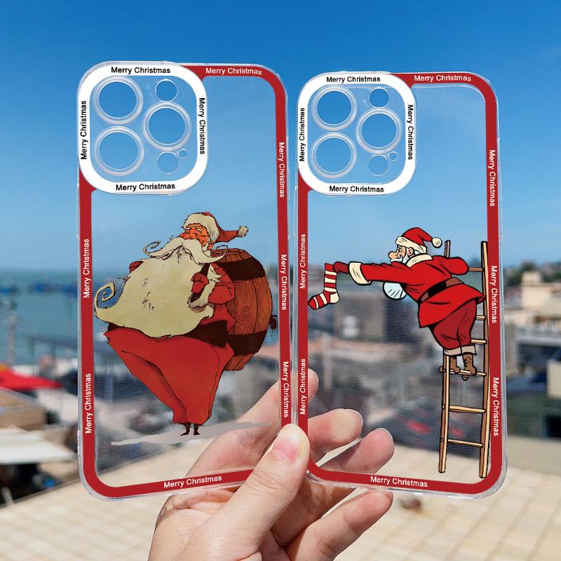 Coques de téléphone transparentes de luxe dessin animé Noël pour IPhone 11 12 13 Pro Max 14 15 Pro Max Plus X XR XS Simple Père Noël Coque transparente