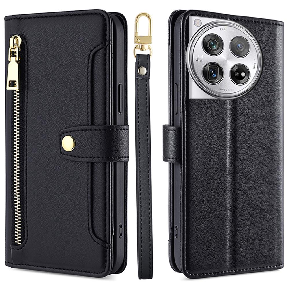 For OnePlus 12 5G Cell Phone Case PU Leather+TPU Stand Wallet Cover with Crossbody Strap