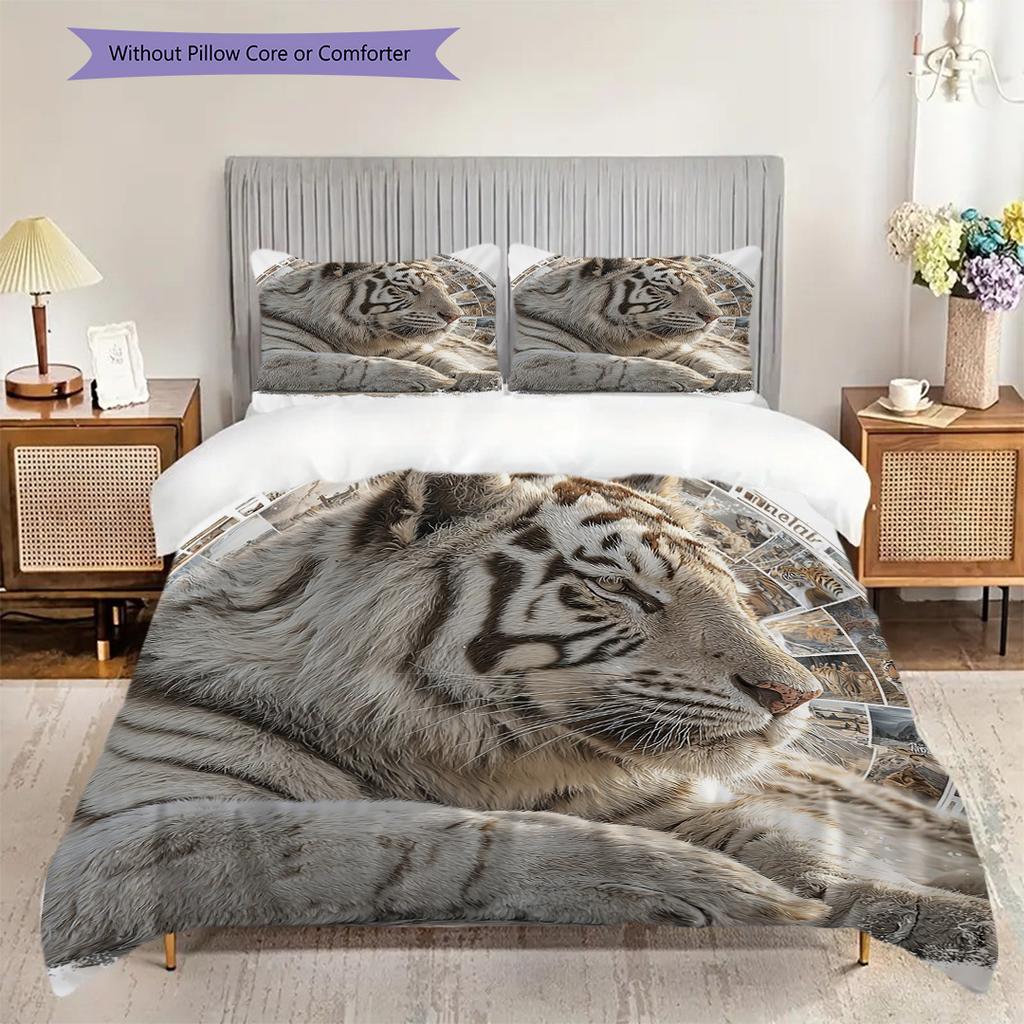 White Tiger Pattern Bedding Quilt Set Quilt Cover Pillowcase Home Decoration Birthday Gift (1 * duvet cover + 2 * pillowcase, without core)
