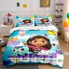G-Gabby Cartoon Dollhouse Bedding Set Printed Bed Set Duvet Cover Sheet Pillowcase Bed Soft Quilt Cover Full Queen King Size