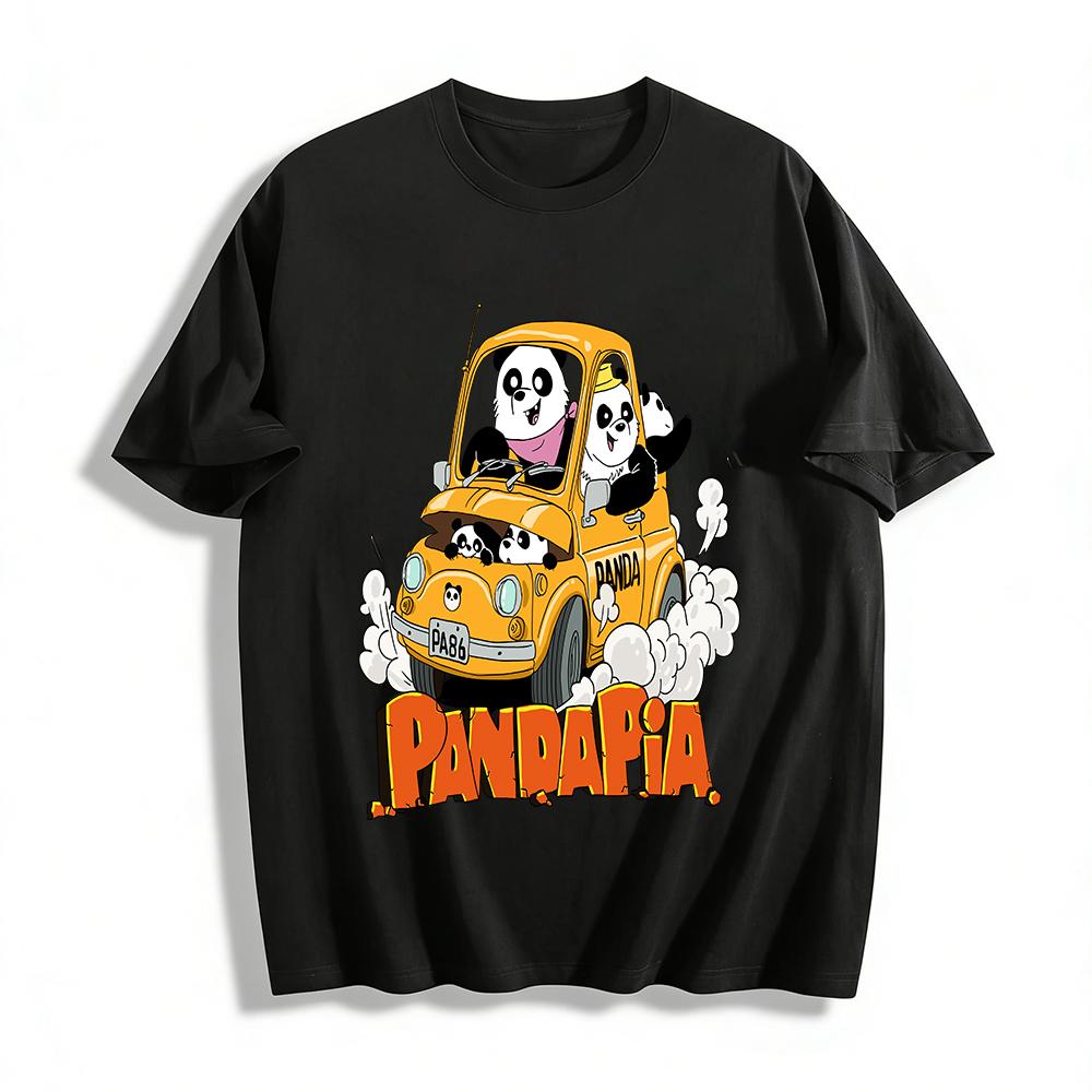 Panda Family Driving Print Casual Top For Men Women Pure cotton T-shirt XXS