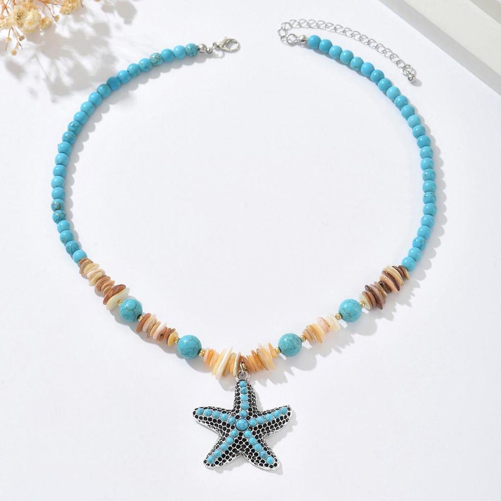 European-American Starfish Necklace & Earring Set: High-End Clavicle Chain, Light Luxury Vacation Style for Women.