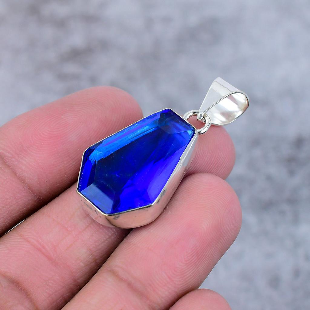 Pietra Preziosa Quarzo Tanzanite Argento Sterling 925 Fatto a Mano Gioielli Ciondolo 1.58" M-377