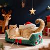 Christmas Cat Bed Fluffy Pet Sofa Bed with Removable Washable Cover Cozy Plush Cat Sofa for Winter Holiday Indoor Cats Rest Play