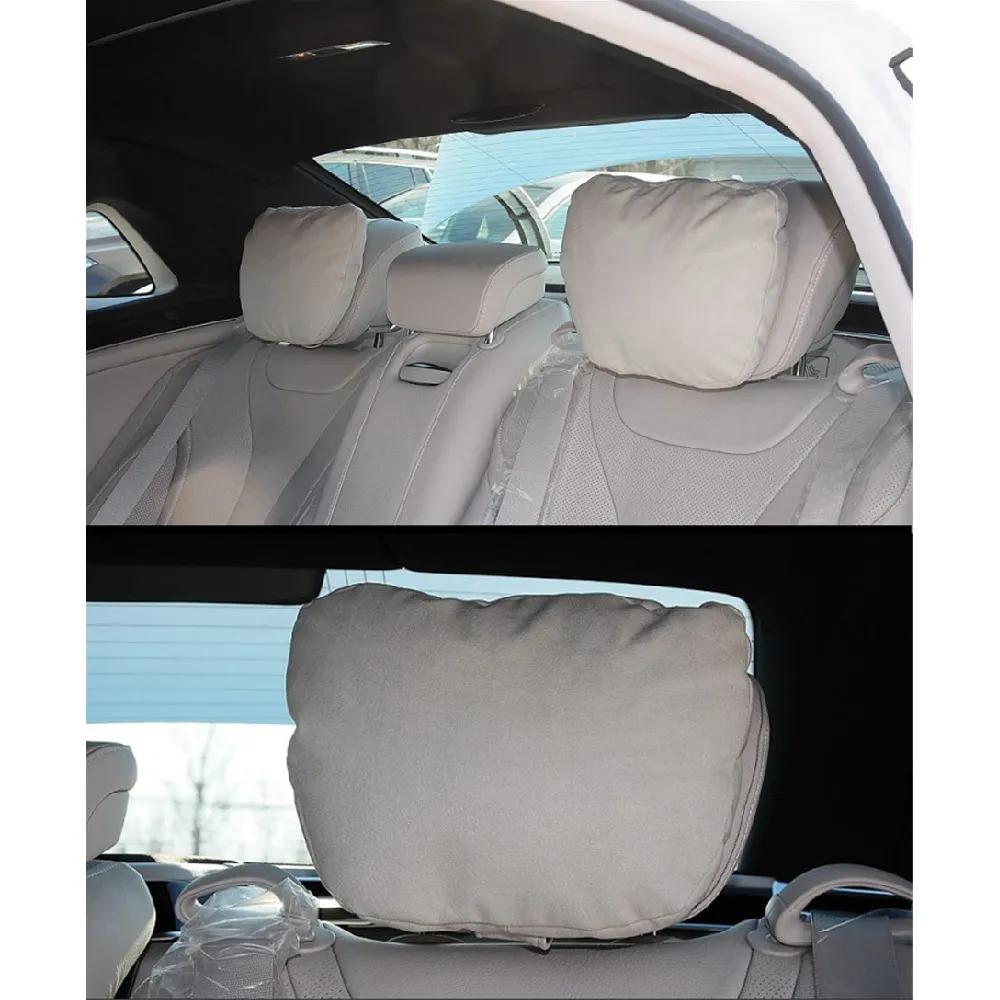 2 Pcs Beige Suede Fabric Car Seat Cushion Support Headrest Neck Rest Pillows Set