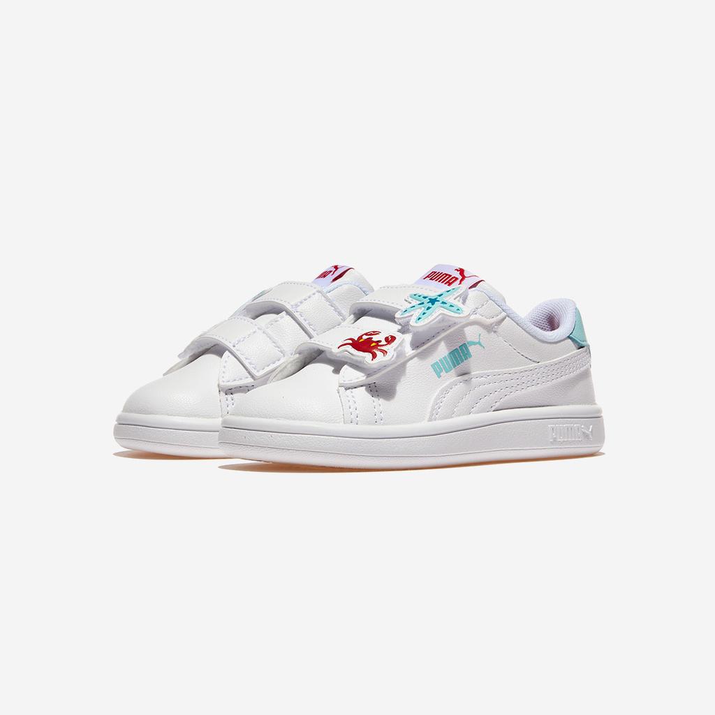 Puma Smash 3.0 Badge Velcro Infant [PKI39728706-PUMA White-Safe Lake-Red Fire]