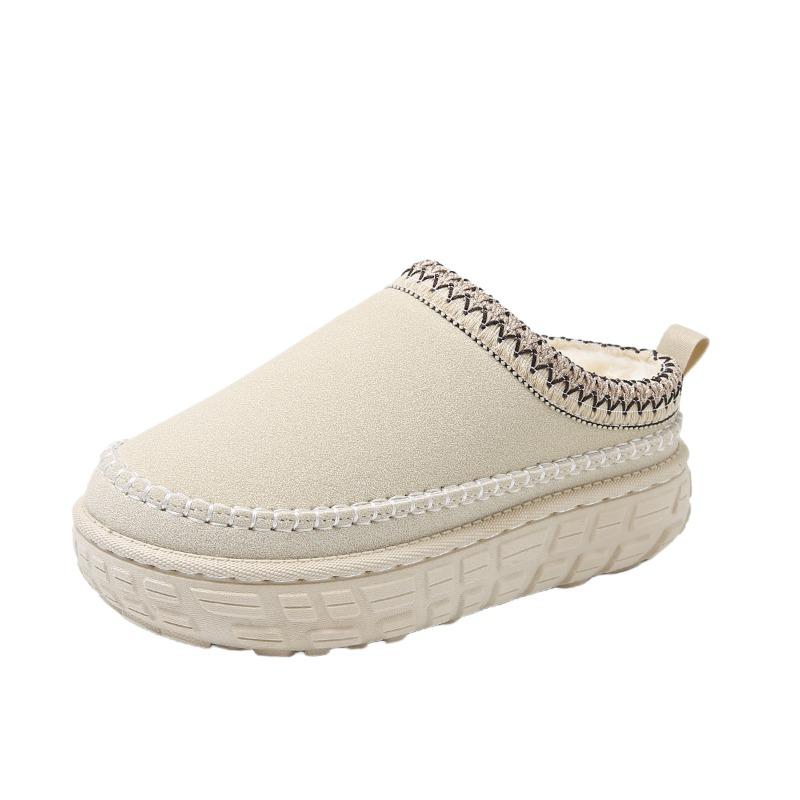 New Fashion Winter Cover Hear Cotton Half Slippers Cashmere Warm Non Slip Thick Bottom Snow Boots Women Outdoor Shoes