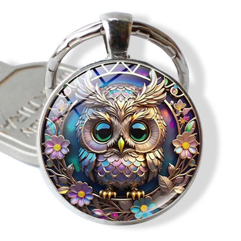 1pcs Owl Pattern Circular Alloy Keychain Pendant Metal Key Ring Backpack Charm Jewelry Car Key Chain Rings Decorative