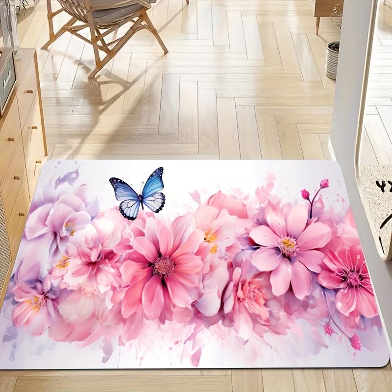 1 Pink Floral Pattern Rug - Machine Washable, Non-Slip, Soft and Comfortable Entryway Mat for Front Door, Bathroom, Living Room