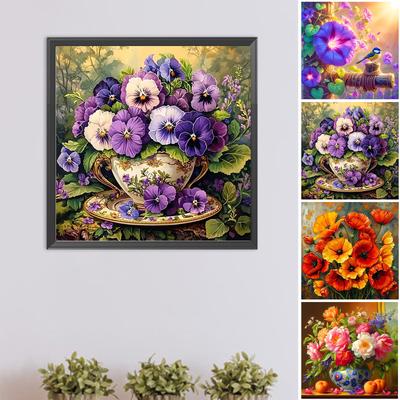 Blumen DIY Ohne Rahmen Acryl Malen nach Zahlen Kit 40*40cm Leinwand Acryl Ausmal-Kit für Erwachsene Geschenke Heimdeko
