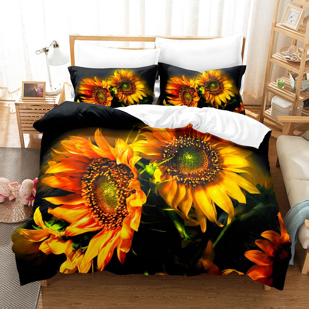 3D Digital Printing Bedding Four-piece Set Three-piece Set Sunflower Bed Sheet Quilt Pillow