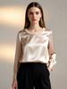 Zomerse Franse Chic Parel Ronde Hals Satijnen Blouse Top voor Dames