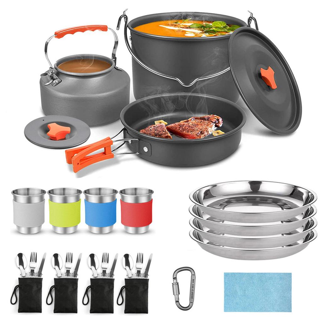 34PCS Camping Cookware Set Outdoor Cooking Pot with Nonstick Coating Portable Foldable Handle for Hiking Picnic