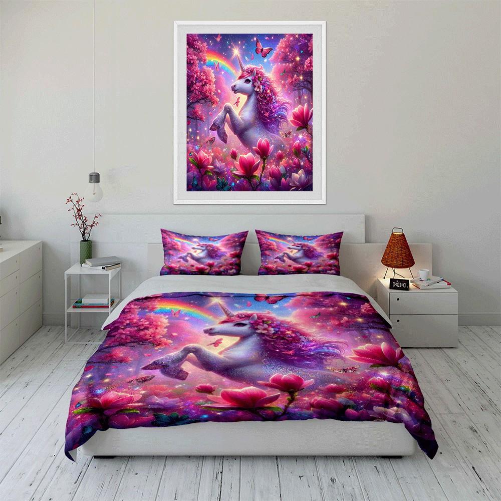 Unicorn Fantasy Set For Decorations Exquisite Three-Piece Bedding Set Gift For Kids And Adults