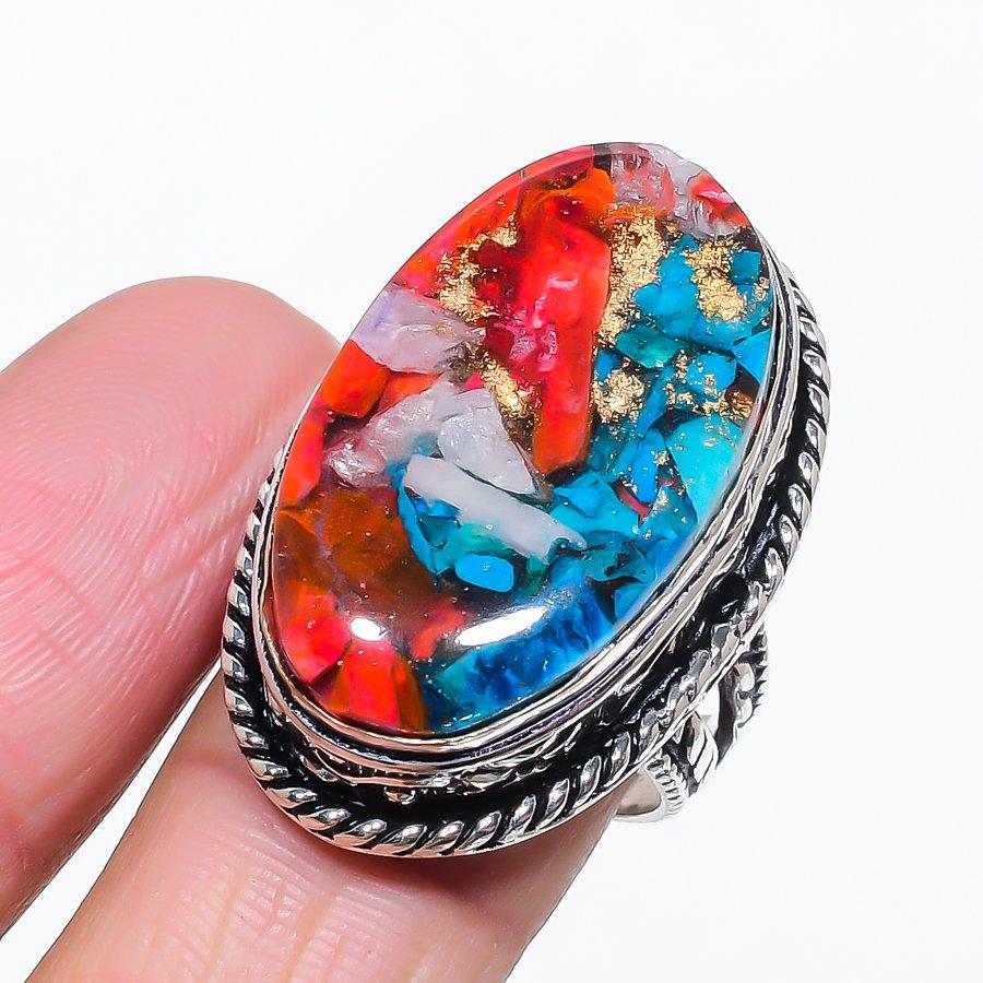 

Natural Spiny Oyster Gemstone 925 Sterling Silver Jewelry Ring Size 9 E4m19