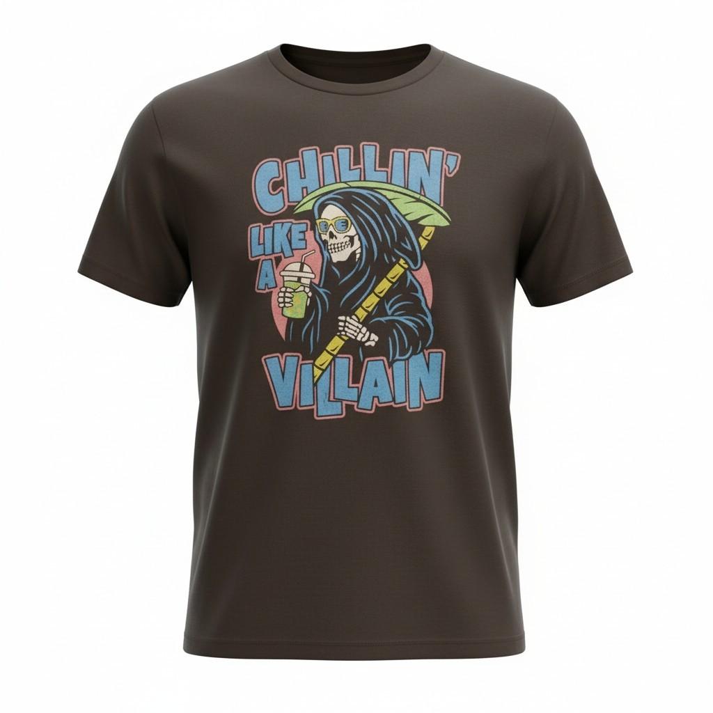 ODM Graphic Tee Black T-Shirt Grim Reaper Chillin Like a Villain, Size M S разноцветный