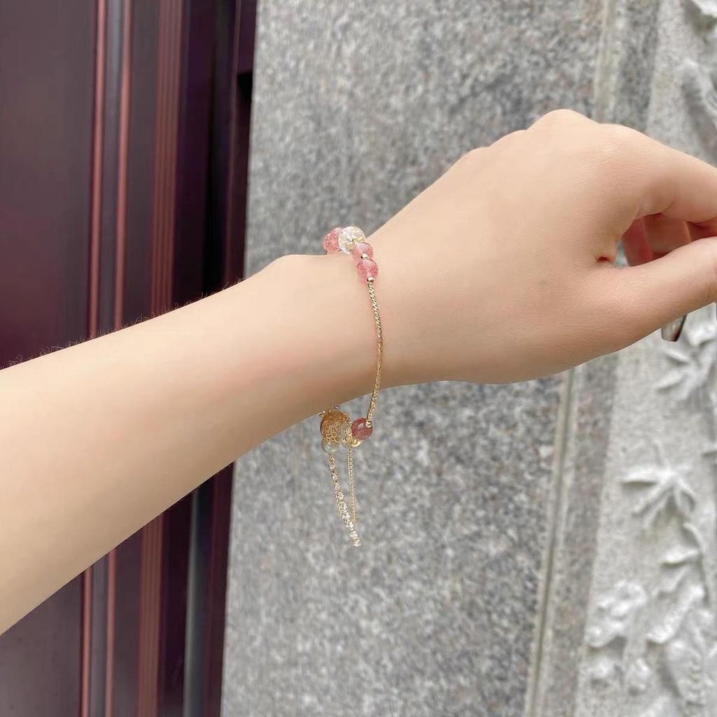 Qiaoen Exquisite Strawberry Crystal Bracelet for Women - Luxury Niche Design Beaded Jewelry, Perfect Bestie Gift