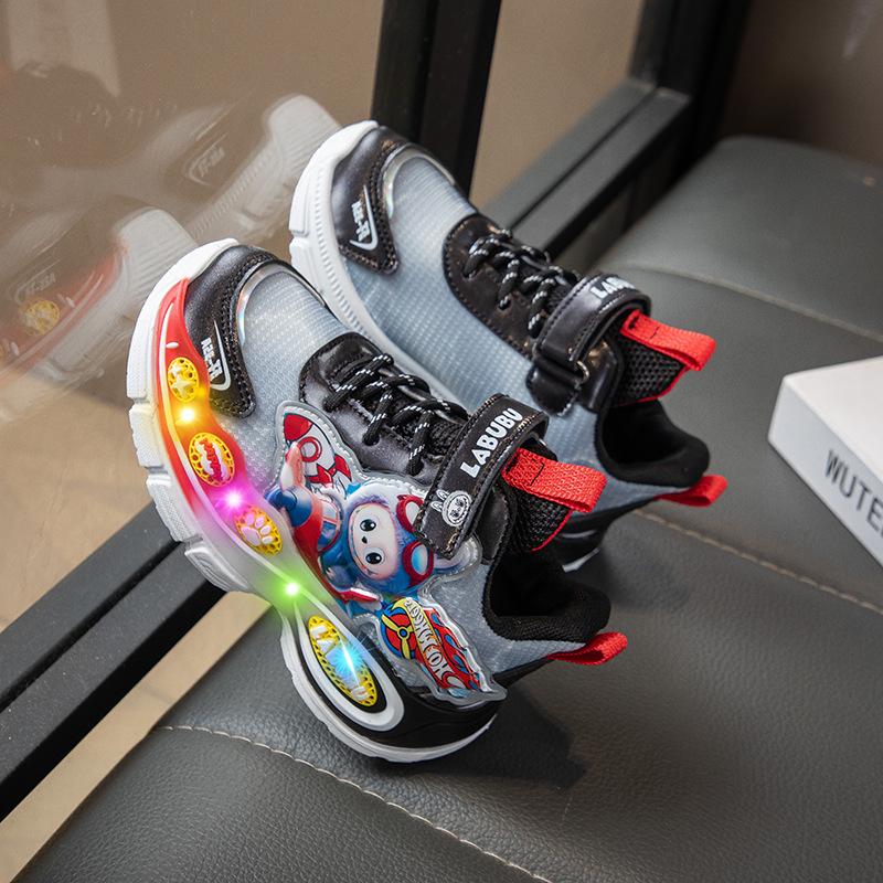 2025 Kids' Light-Up Sneakers: Autumn Velcro Mesh Shoes for Boys & Girls - Breathable Dad Shoes