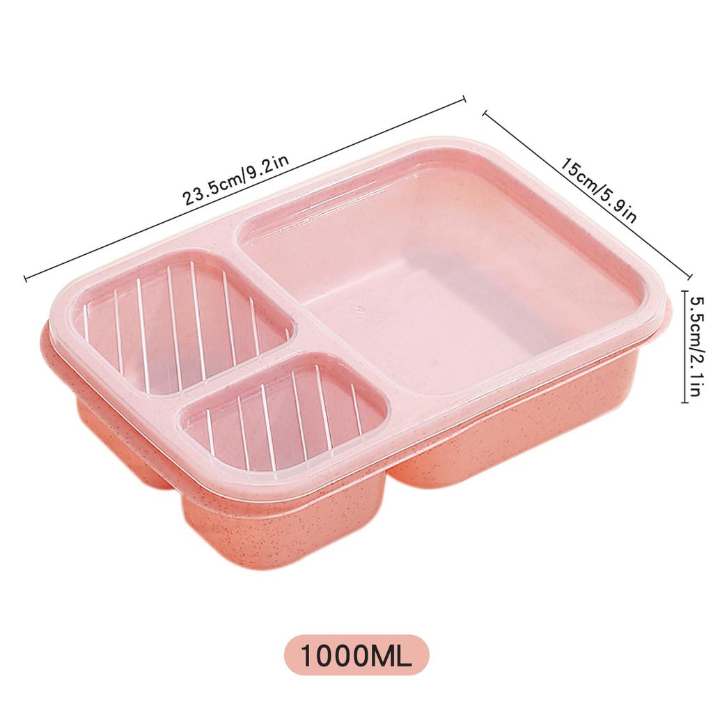 WORTHBUY Reusable Plastic Lunch Box For Student Divided Bento Box Outdoor Portable 3 Compartment Food Container Microwave Safe