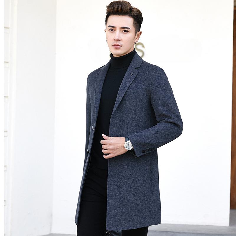 

Осень и зима Новое двухстороннее шерстяное пальто Мужское тонкое двухстороннее шерстяное пальто Мужское кашемировое модное пальто для мужчин 3XL серый