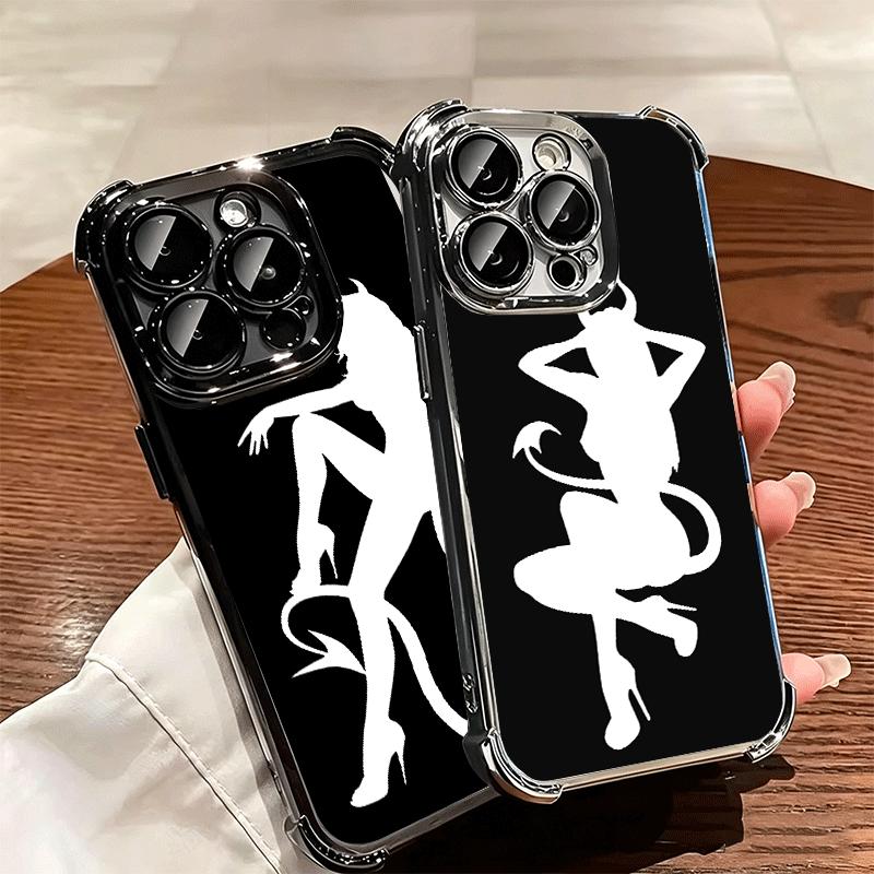 Coque de téléphone avec silhouette de fille diable, placage cool, pour iPhone 16 17 Pro Max Air 16E 14 15 Plus 12 13 Mini, housse anti-chute avec airbag