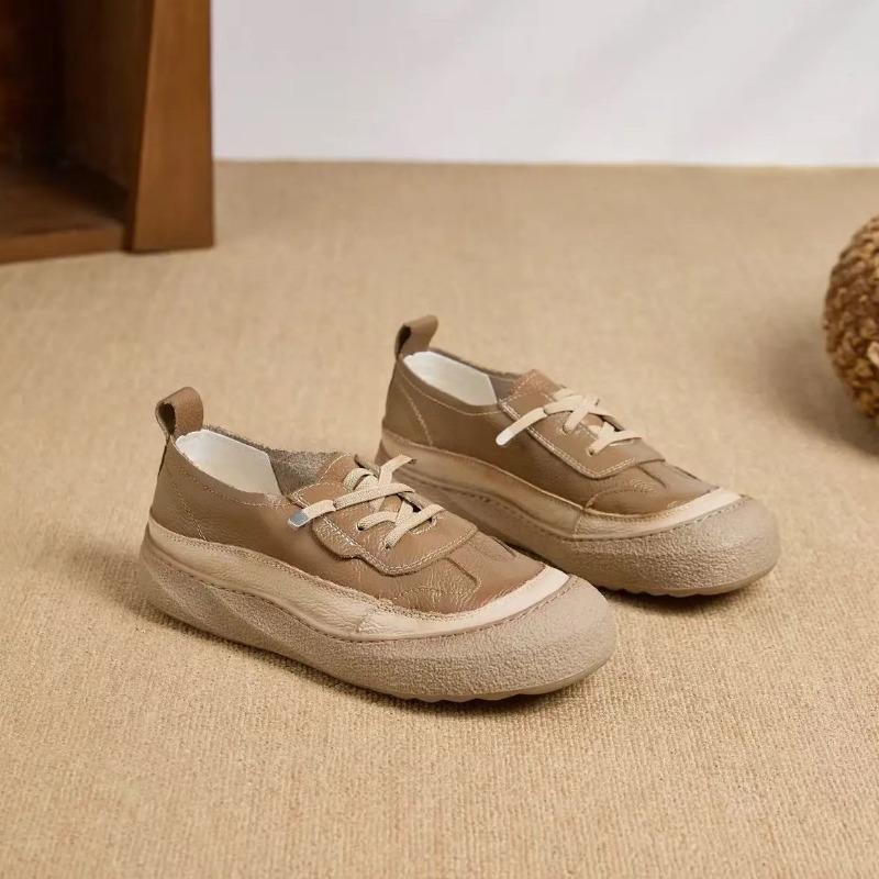 Genuine Leather Shoes Women Flat Casual Shoes Soft Cow Leather Brand Shoes Black Yellow Beige Plus Size 41