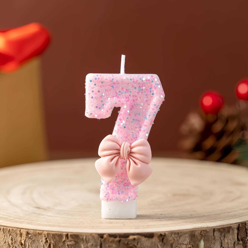 Cute Princess Pink Bow Birthday Candle Cake Decoration
