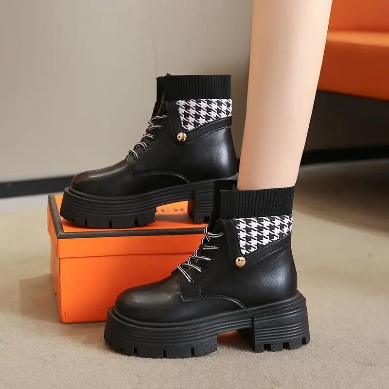 Female Short Shoes Very High Heels Autumn Heeled Booties Lace-up With Laces Women's Ankle Boots Y2k Hot On Offer Trend 2024 Boot