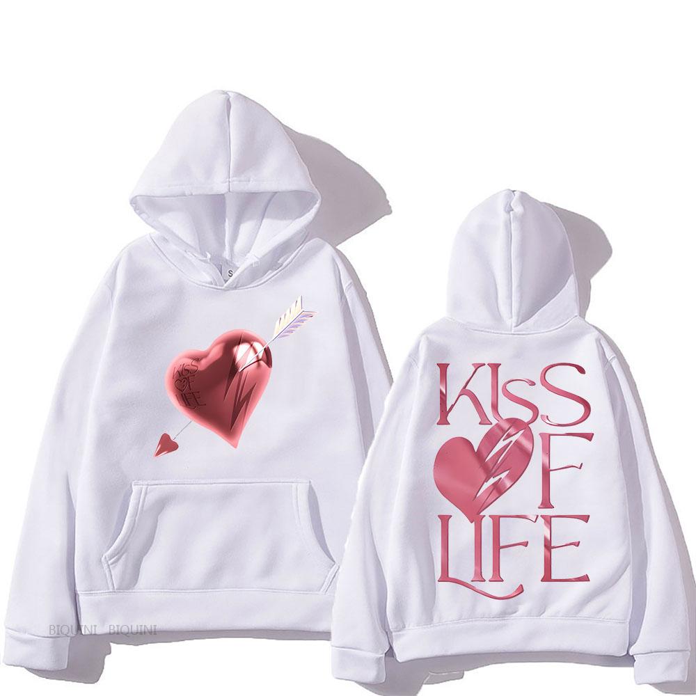 

Kiss of Life Midas Touch Hooded Graphic Print Хіп-хоп Естетичні світшоти Одяг у стилі панк із принтом на спині I Love You Пуловери XXL білий