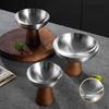 Wood Base And Stainless Steel Dessert Holder Elegant Serving Cup For Ice Cream Fruit Salad And Snacks