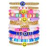 Korean version of fashion new multi-layer elastic thread soft pottery love smiley face bracelet set retro handmade pearl jewelry women
