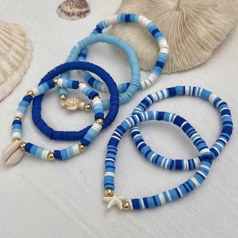 Handmade Soft Clay Beaded Bracelet Stackable Bracelet Heart Unisex Accessory Soft Clay Wristband Set for Fashion Lover