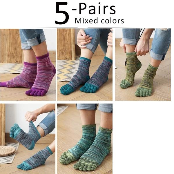 5 Pairs Cotton Happy Socks With Toes Colorful Young, Casual, Fashion Soft Elastic Five Finger Socks Street Fashion Sokken