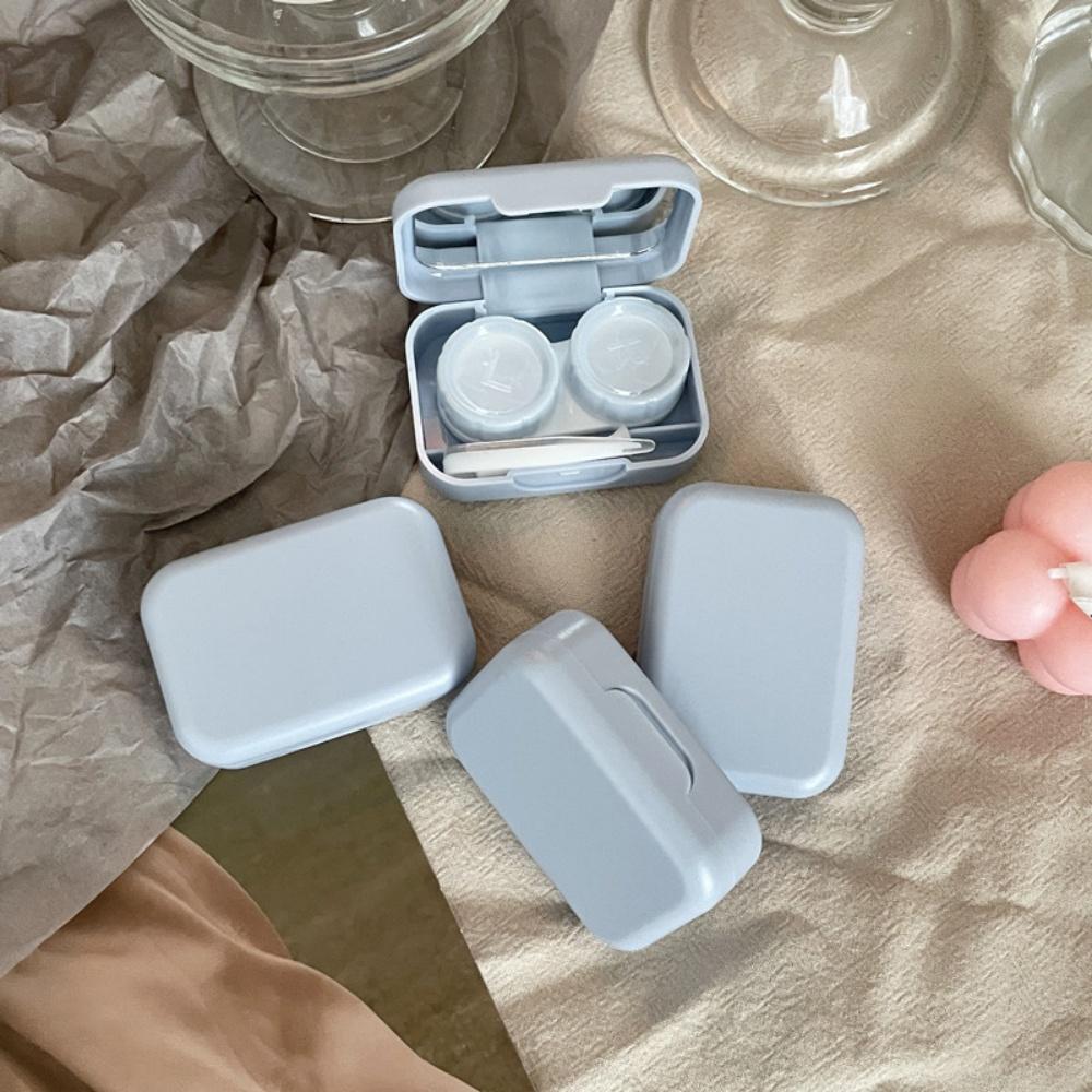 Portable Contact Lens Case Mirror Tweezers Suction Stick Macaron Color Mini Square Eye Care Storage Box Travel Container Holder