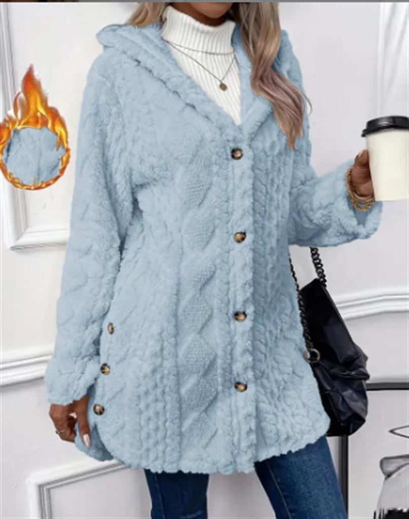 2026 Women's Solid Color Plush Hooded Sweatshirt with Diamond Pattern Design