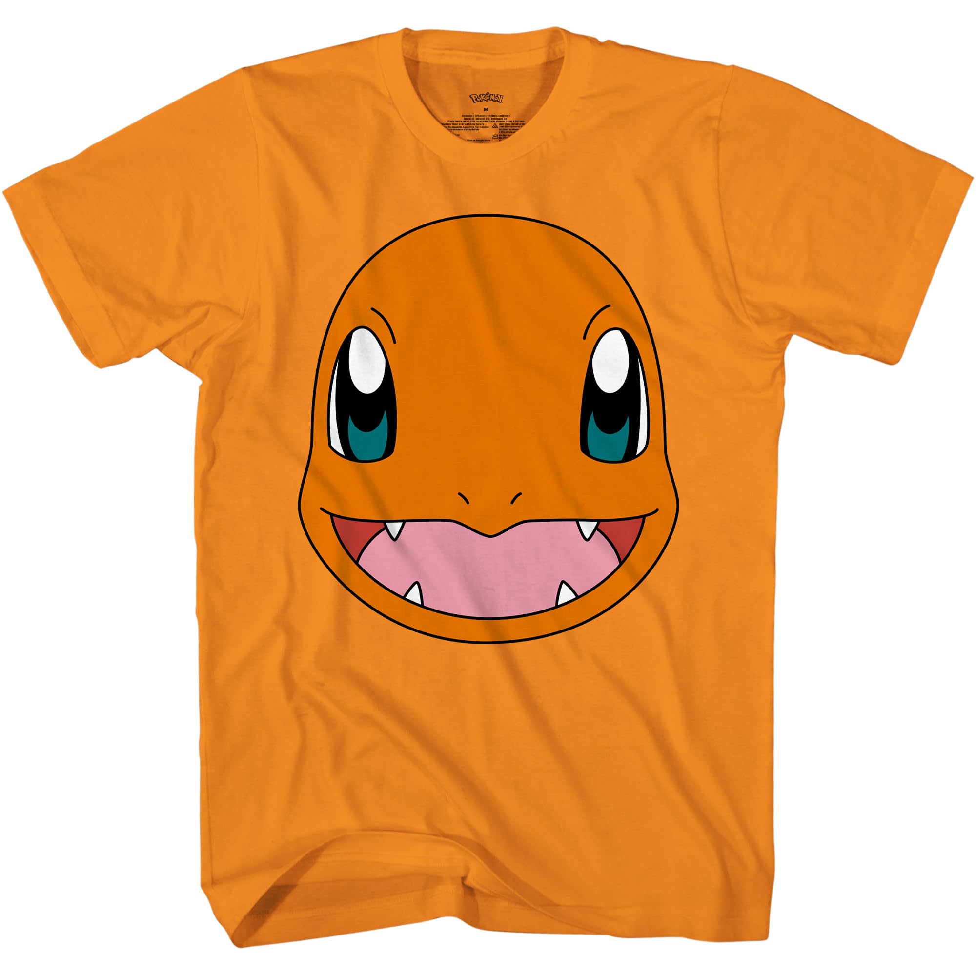 Nintendo Pokemon Big Face Charizard Pikachu Squirtle Bulbasaur Psyduck Eevee Adult T-Shirt Small Orange
