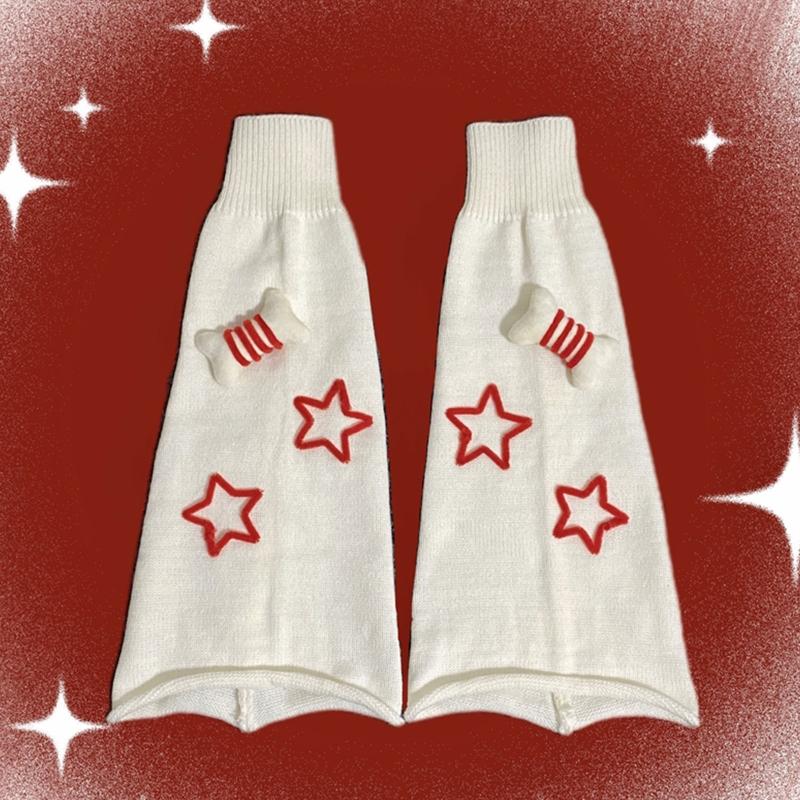 Meias longas Lolita femininas para outono e inverno, aquecedores de perna estilo Harajuku, adoráveis, com pequenos ossos em 3D e estrelas tricotadas, polainas para botas.