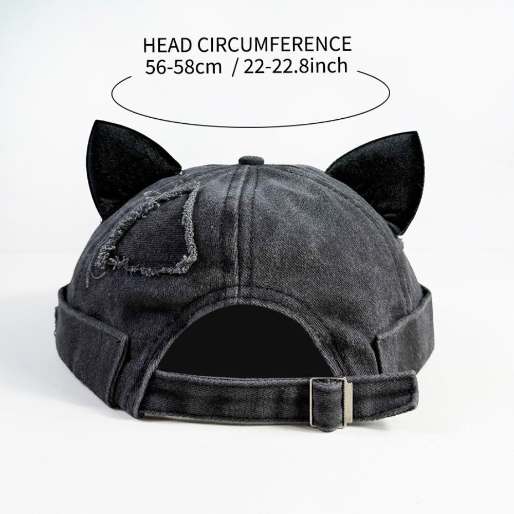 Unisex Cotton Cat Ears Brimless Hat Breathable Washed Old Beanie Hat Solid Color Beanie Cap