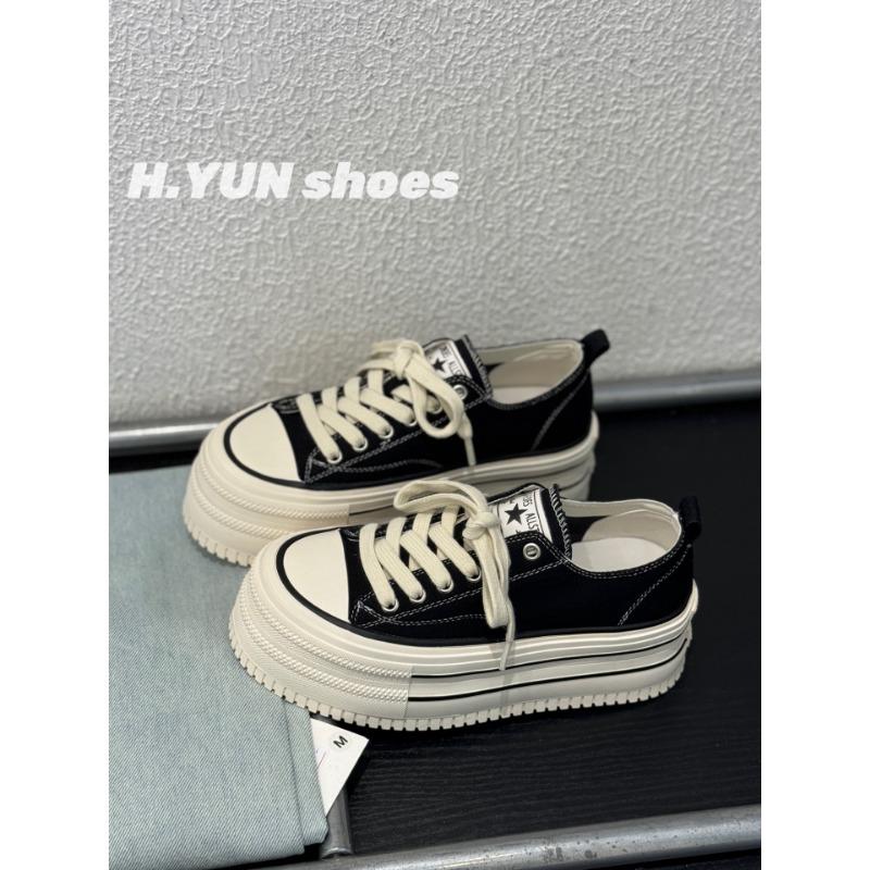 Thick-soled Heightening Canvas Shoes Women's Spring New Muffin Bottom Breathable Low-top Casual Shoes Versatile Board Shoes