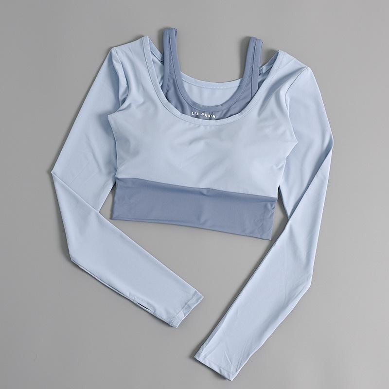 

Женский топ для йоги с длинными рукавами и накладками на грудь - новый стиль, спортивный костюм и костюм для бега Large