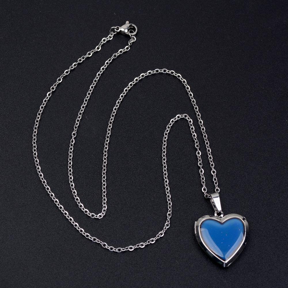 Y2k Hip Hop Stainless Steel Blue Heart-shaped Butterfly Temperature Changes Color Pendant Necklace for Women Men Jewelry Gifts