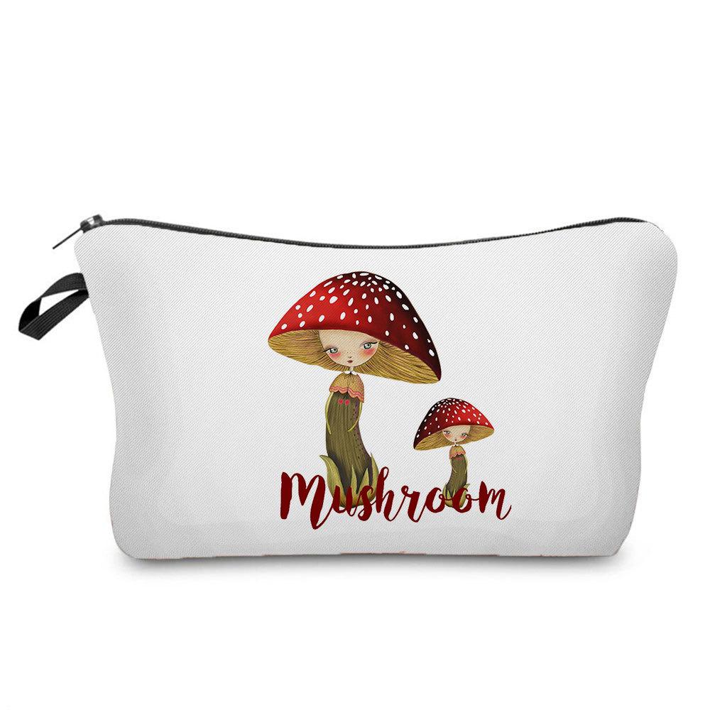 Women Mushroom Print Cosmetic Bag Toiletries Organize Travel Storage Case 6383