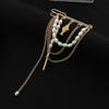 Gold Plated Pearl Chain Lapel Brooch With Dangling Tassel Fish Charm For Blazer Daily Wear Formal Occasions Fashion Jewelry