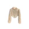 Womens Soft Faux Fur Short Coat In Cream Stand Collar Leather Patchwork Elegant Chic Style Winter 2025